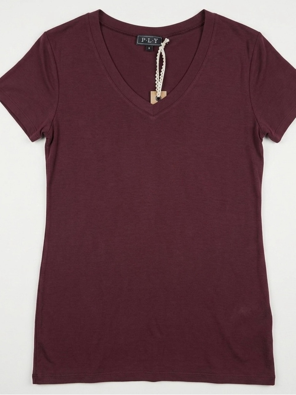 POL Deep Burgundy V-Neck Short Sleeve Tee